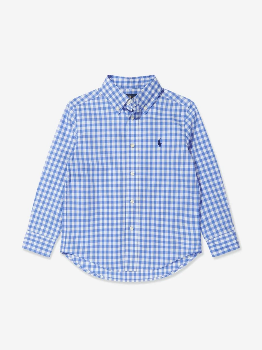 Ralph Lauren Kids Teen Boys Blue Gingham Check Shirt - Classic Casual Button-Up Top
