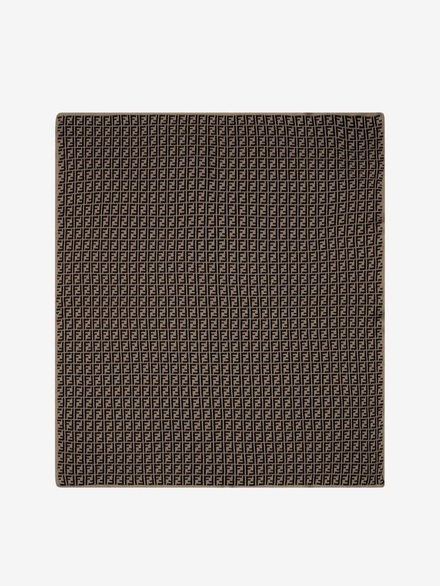 Fendi Kids Baby Luxury Brown Cotton Cashmere Logo Blanket | Soft Warm Nursery Essential