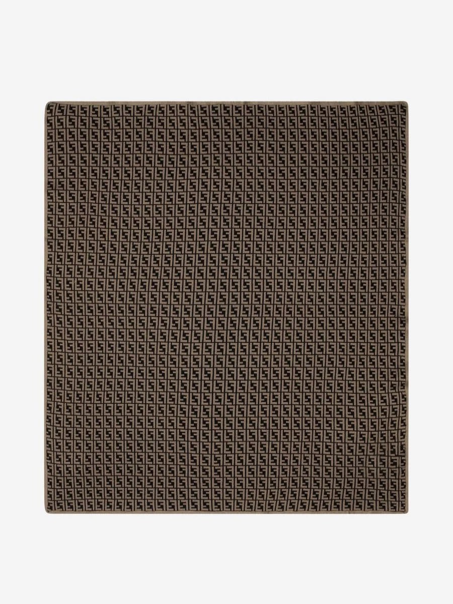 Fendi Kids Baby Luxury Brown Cotton Cashmere Logo Blanket | Soft Warm Nursery Essential