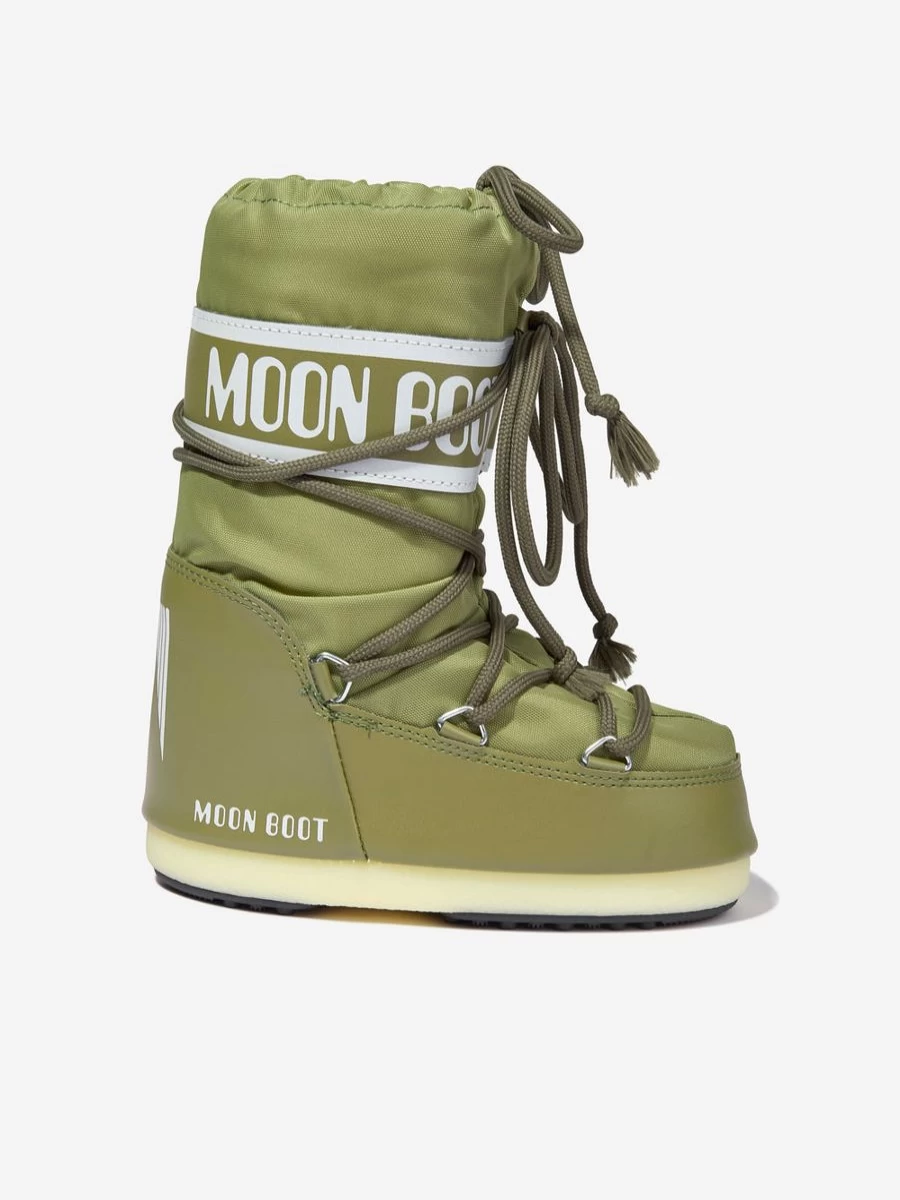 Moon Boot Girls' Green Nylon Snow Boots – Kids Icon Winter Footwear