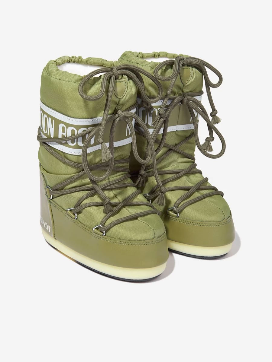 Moon Boot Girls' Green Nylon Snow Boots – Kids Icon Winter Footwear