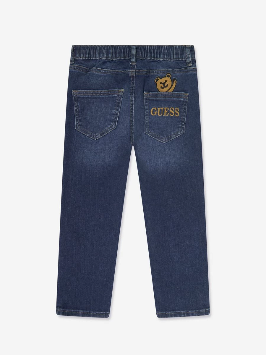 Guess Boys' Blue Embroidered Bear Denim Jeans for Kids