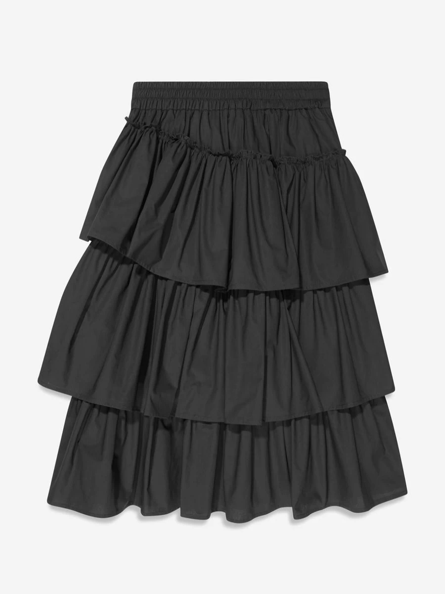 Monnalisa Girls Black Ruffled Maxi Skirt for Kids - Elegant Flowy Children's Dress Skirt