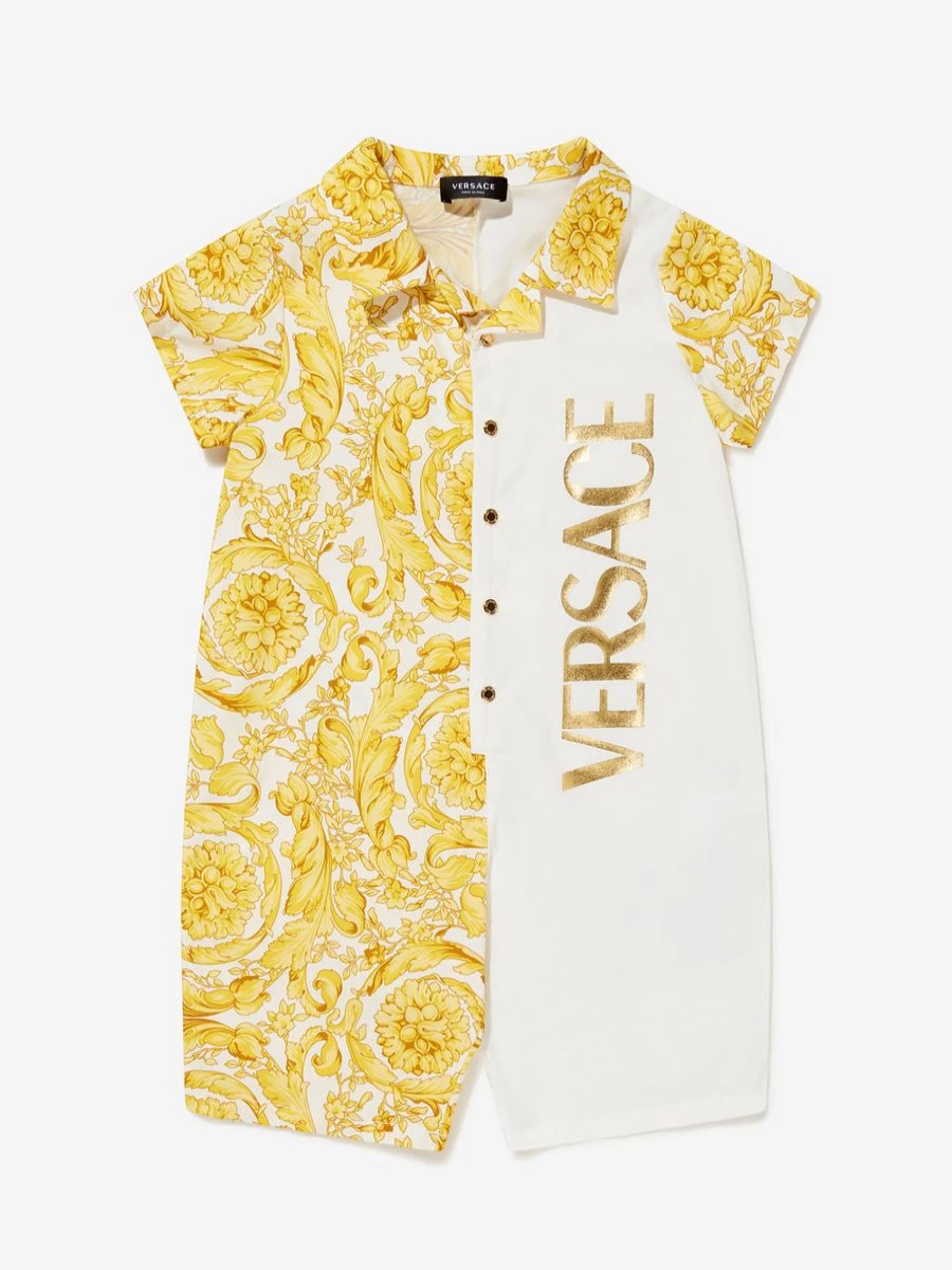 Versace Baby Unisex Cotton Romper with Barocco Print and Logo - Stylish Infant Jumpsuit by Childsplay Clothing