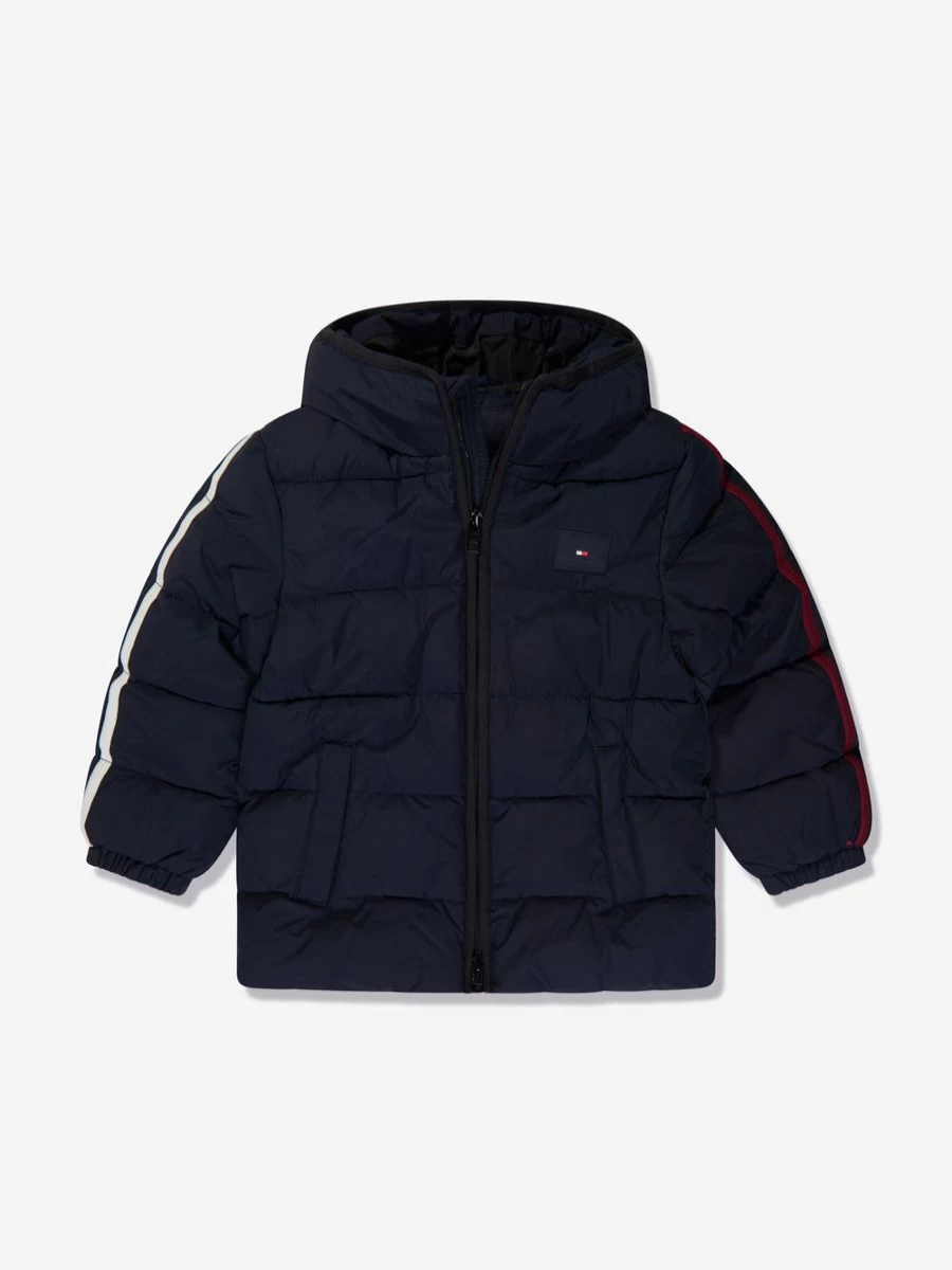 Tommy Hilfiger Boys Navy Blue Long Puffer Jacket for Winter Warmth