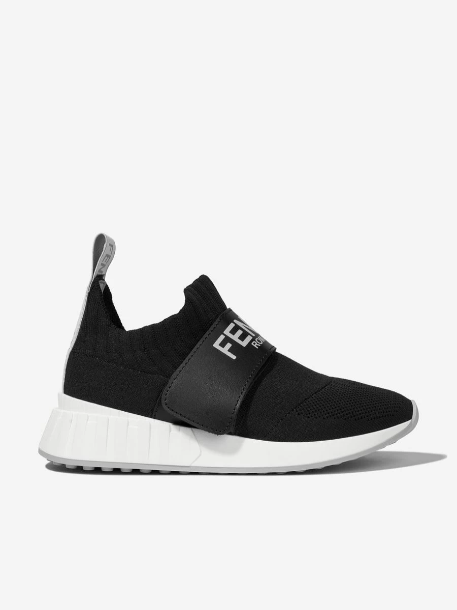 Fendi Kids Boys Black Logo Slip-On Sneakers