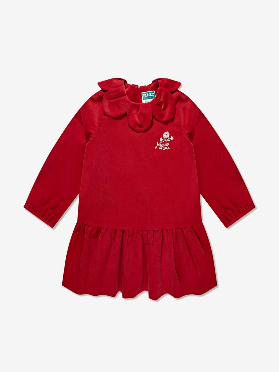 KENZO KIDS Teen Red Velvet Dress - Elegant Palatine Style for Girls
