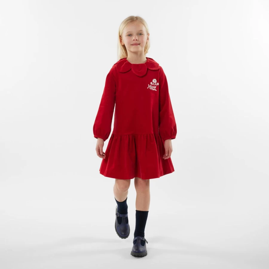KENZO KIDS Teen Red Velvet Dress - Elegant Palatine Style for Girls