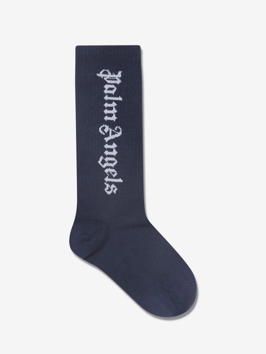 Palm Angels Girls Navy Logo High Socks