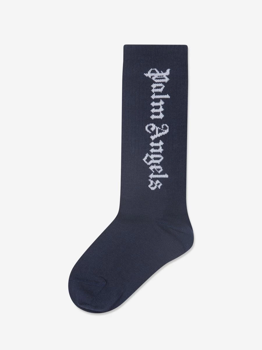 Palm Angels Girls Navy Logo High Socks