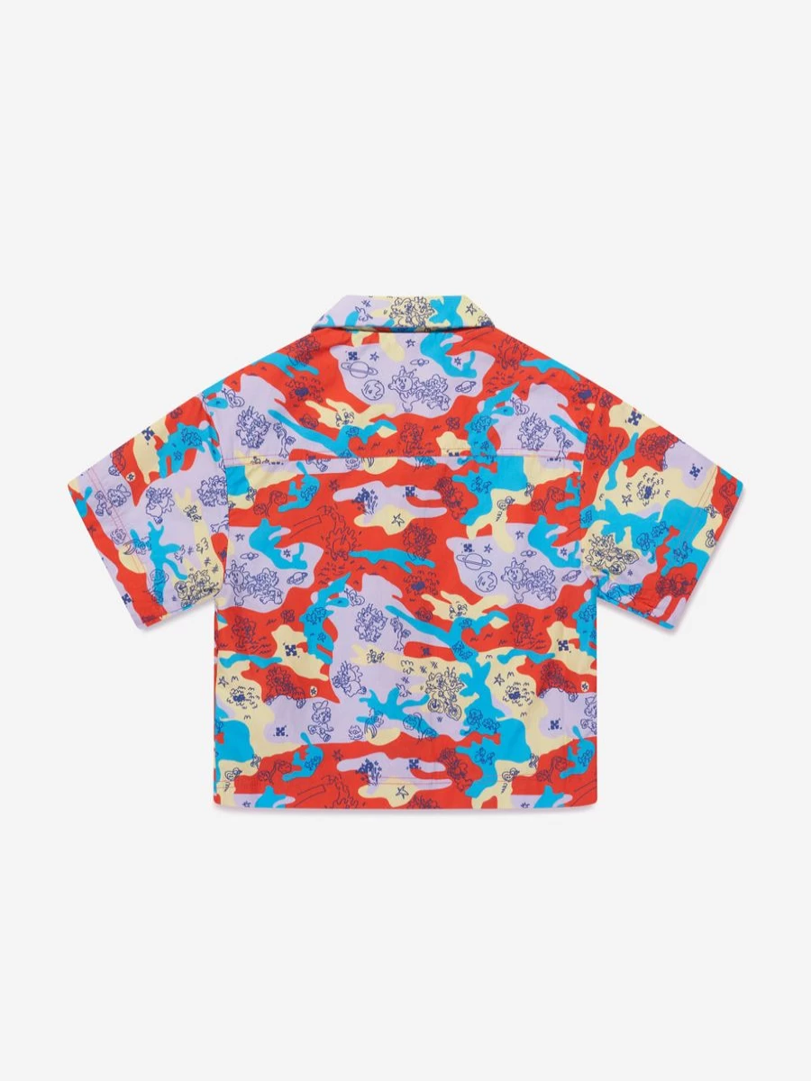 Off-White Boys Bowling Shirt - Multicolor Puzzle Print Casual Top