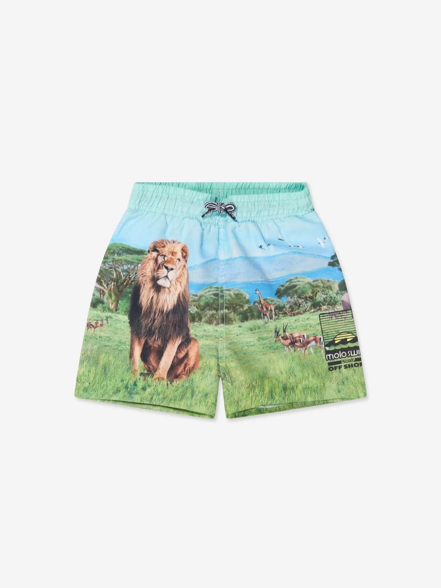 Molo Baby Boys' Blue Lion Print Niko Swim Shorts