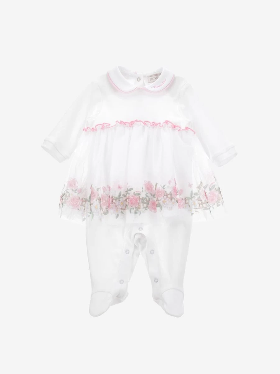 Monnalisa Baby Girls White Tutu Babygrow - Elegant Infant Tutu Onesie for Newborns