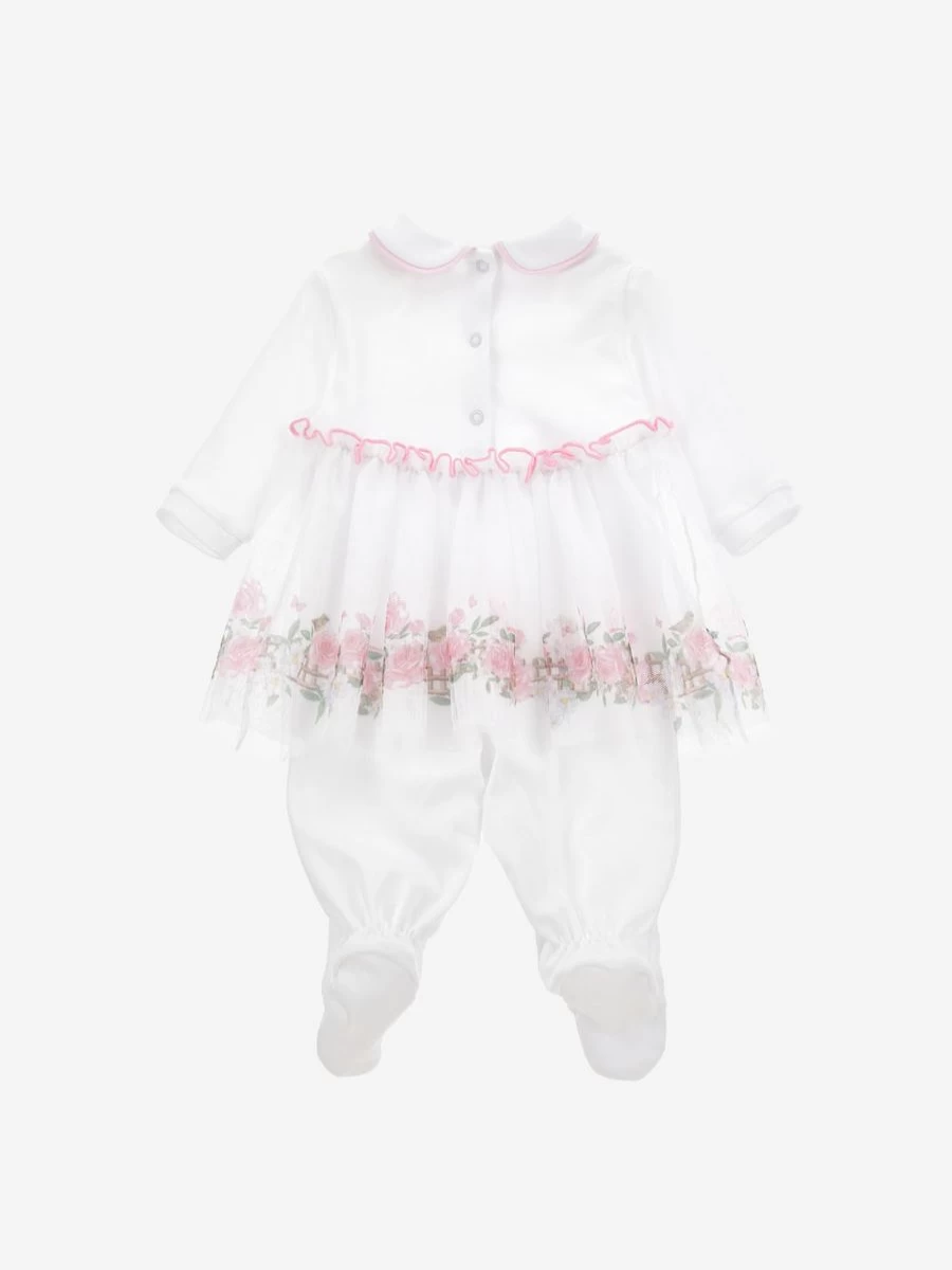 Monnalisa Baby Girls White Tutu Babygrow - Elegant Infant Tutu Onesie for Newborns