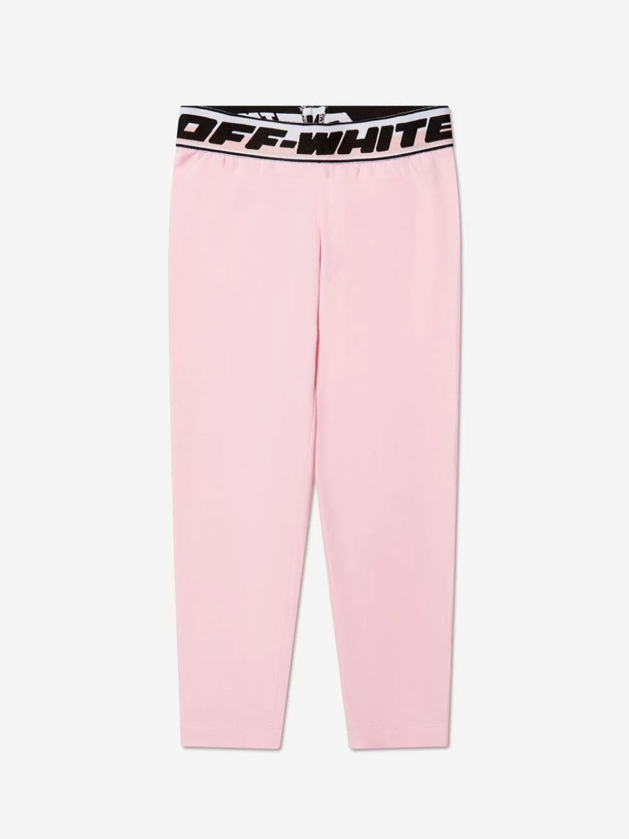 Off-White Pink Logo Band Leggings for Girls - Trendy Athletic Wear
