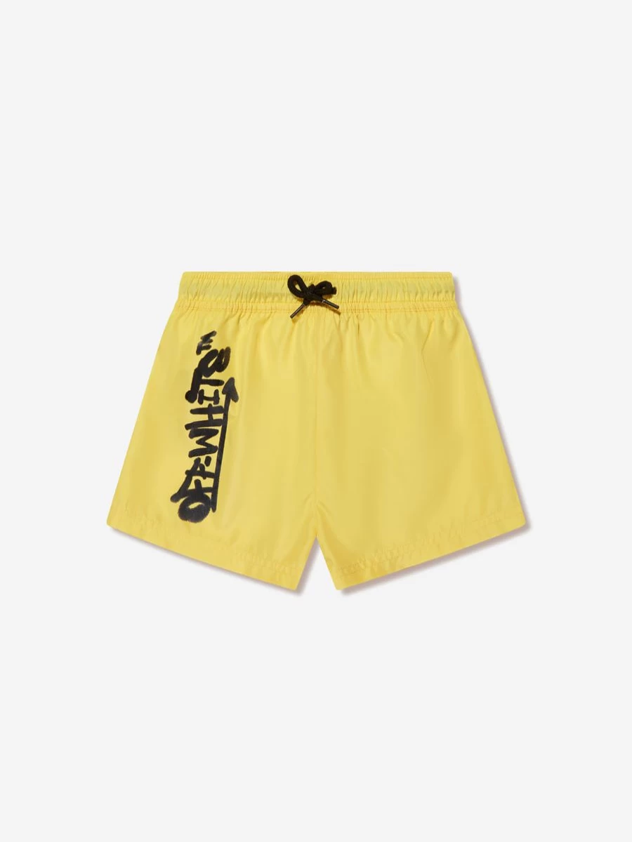 Off-White Teen Boys Yellow Graffiti Print Swim Shorts