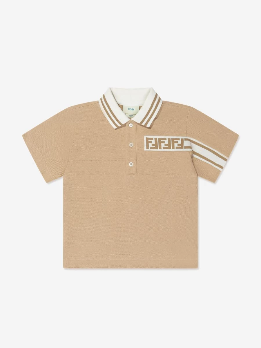 Fendi Kids Boys' Logo Embroidered Polo Shirt - Classic Beige Cotton Top for Boys