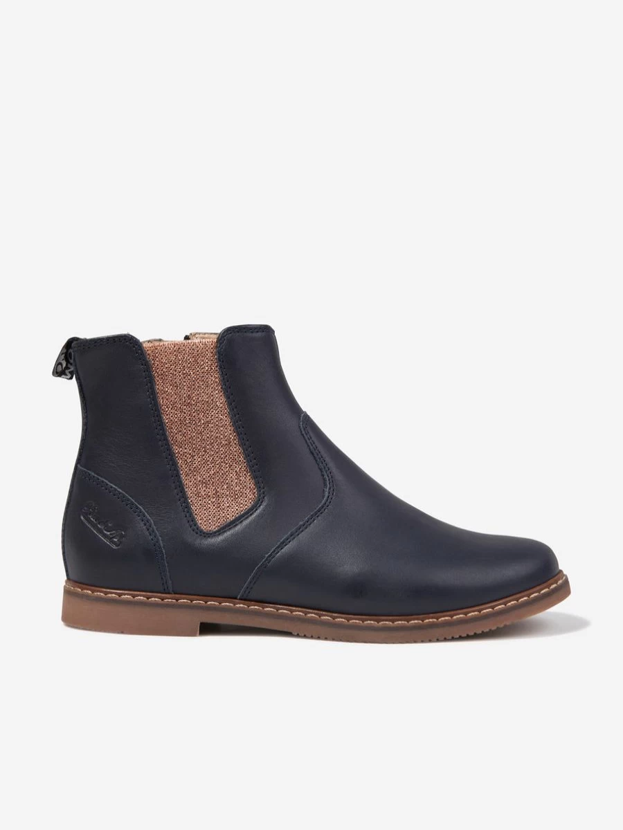 Pom D'Api Girls Navy Leather City Zip Jodhpur Boots