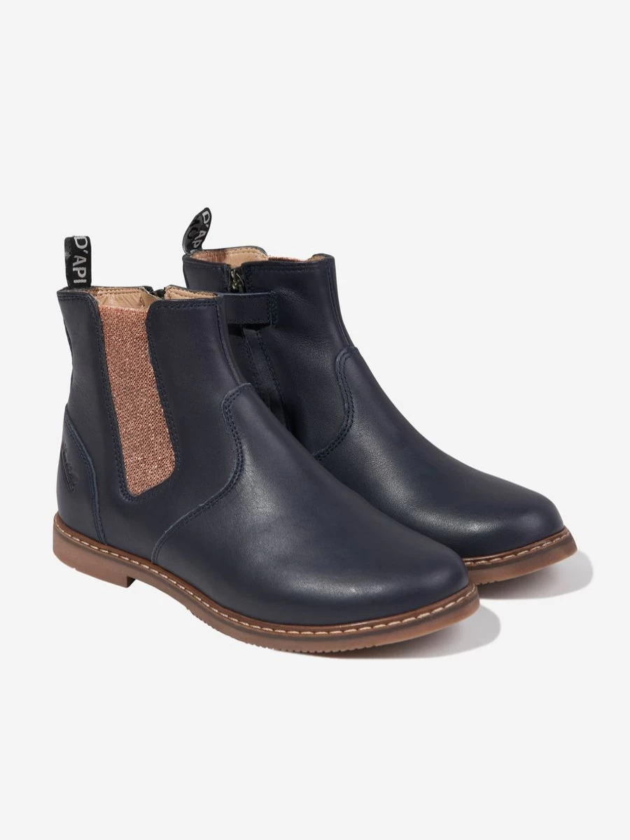Pom D'Api Girls Navy Leather City Zip Jodhpur Boots