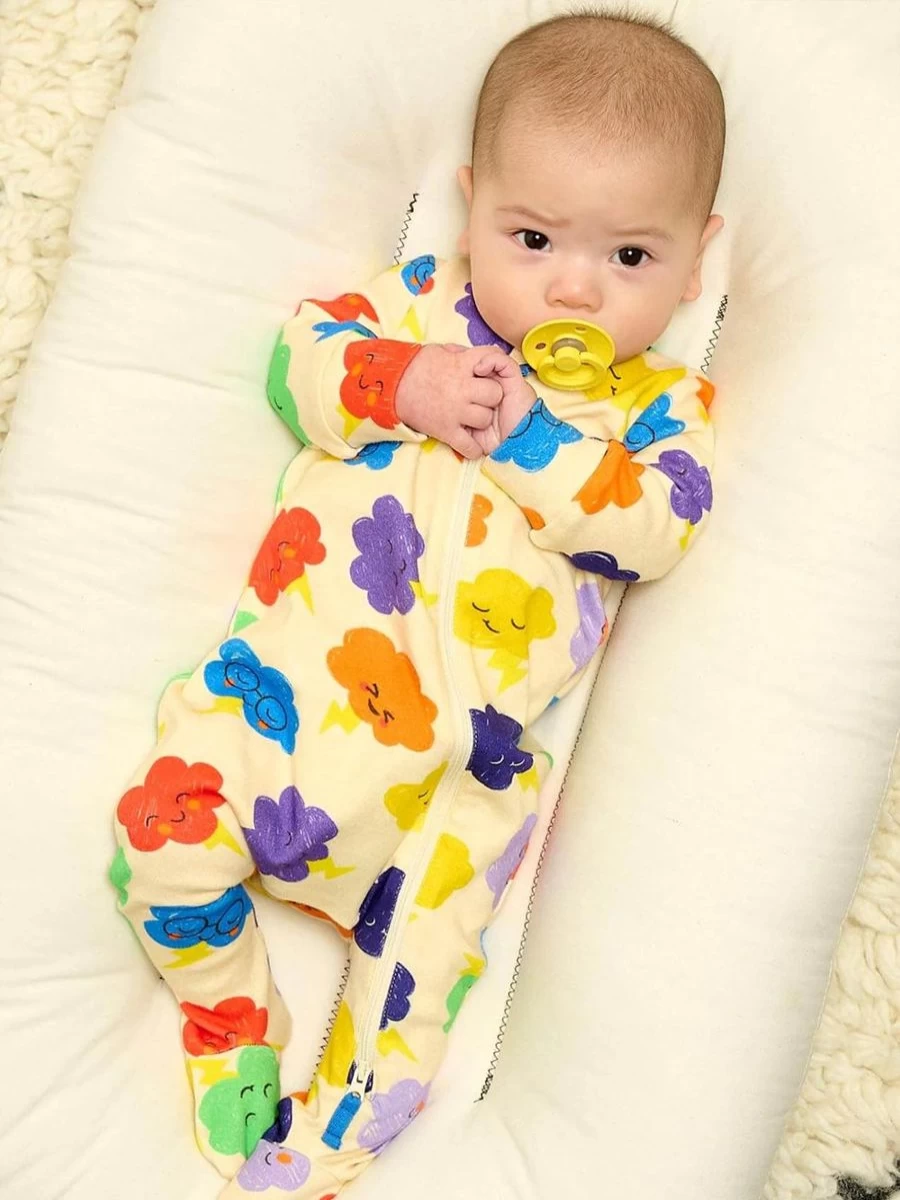 The Bonnie Mob Girls' Rainbow Clouds Babygrow - Multicolored Newborn Bodysuit