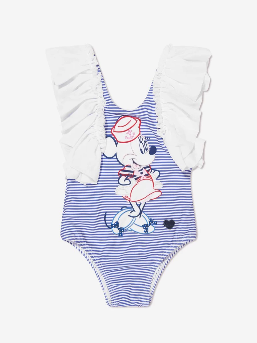 Monnalisa Baby Girls Minnie Mouse Swimsuit - White Disney-Inspired One-Piece Bathing Suit for Infants