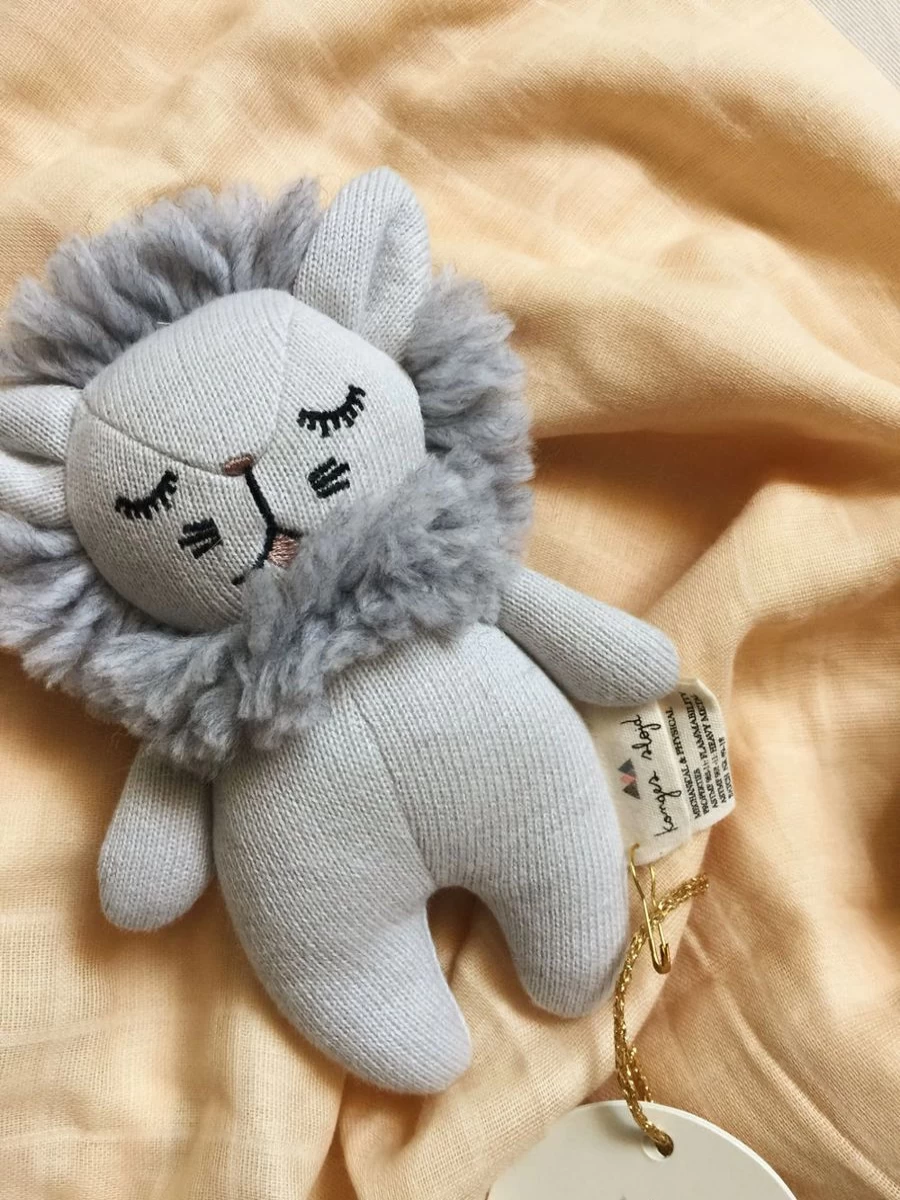 Konges Slojd Grey Mini Lion Soft Toy for Babies - Cuddly Plush Animal Gift