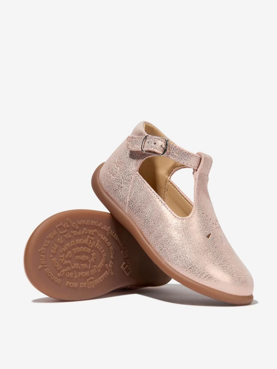 Pom D'Api Ivory Leather Salome Booties for Baby Girls - Stand-Up Design