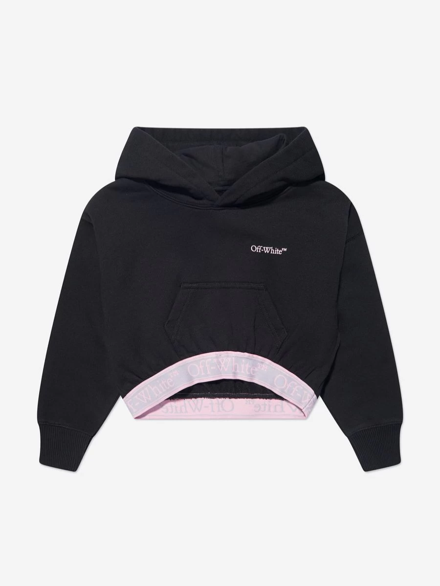 Off-White Girls Bookish Logo Cropped Hoodie - Black Streetwear Pullover