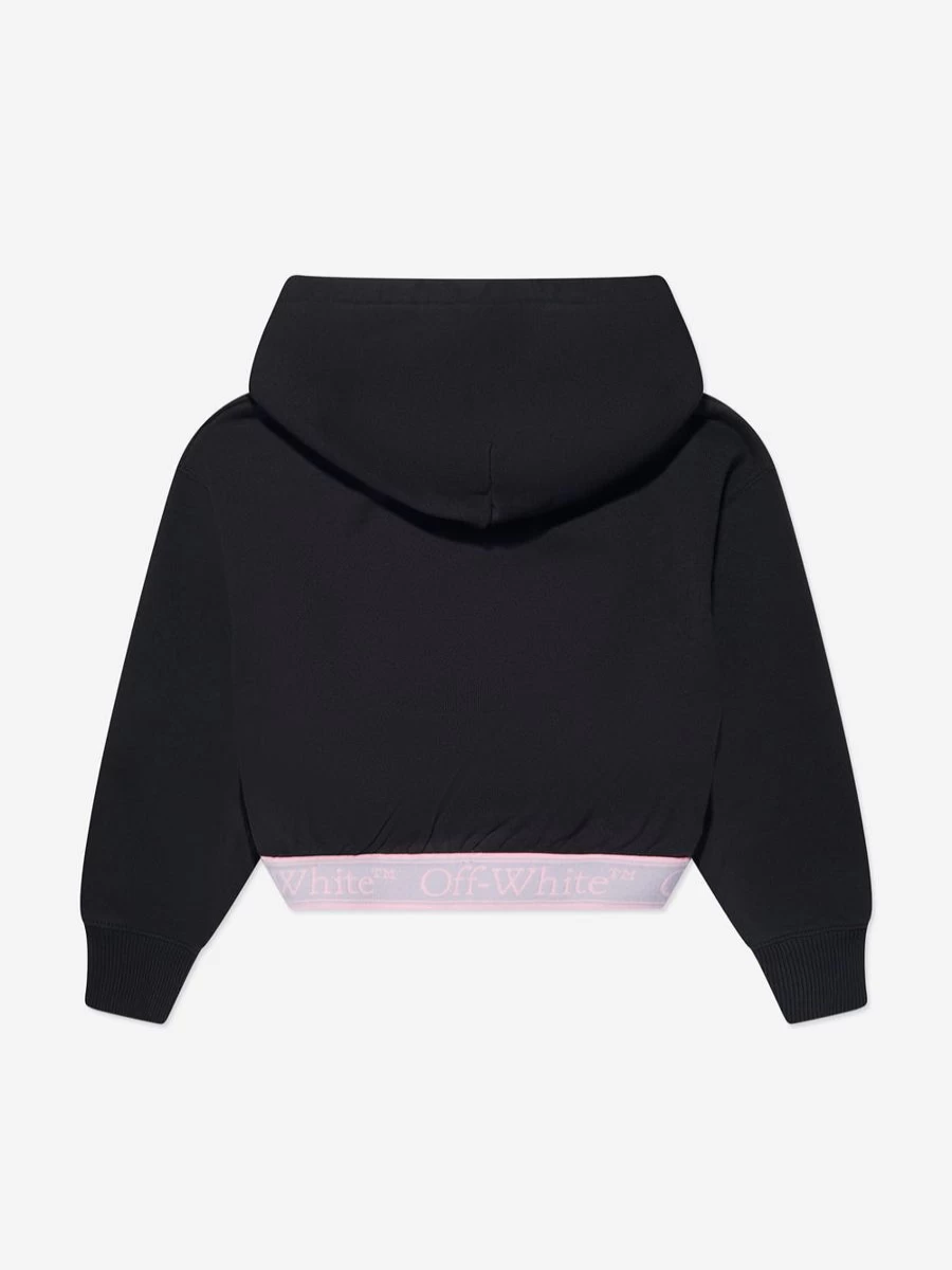 Off-White Girls Bookish Logo Cropped Hoodie - Black Streetwear Pullover