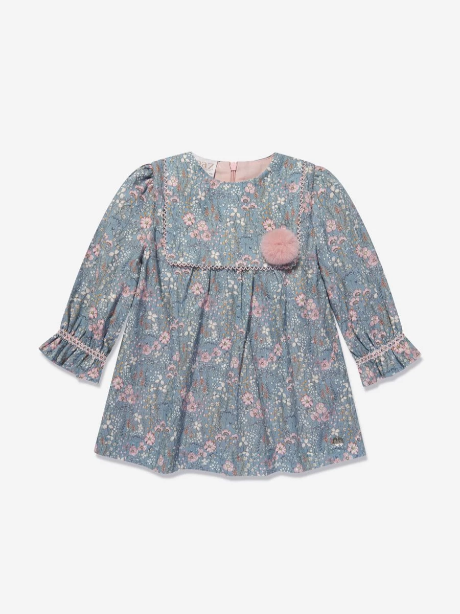 "Paz Rodriguez Blue Floral Dress for Girls - Elegant Flower Print Dress"