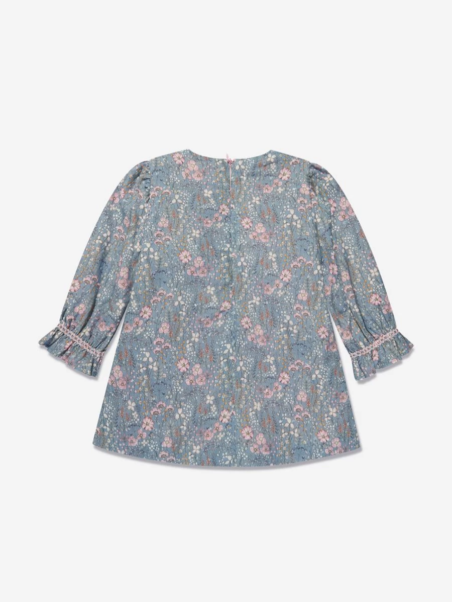 "Paz Rodriguez Blue Floral Dress for Girls - Elegant Flower Print Dress"