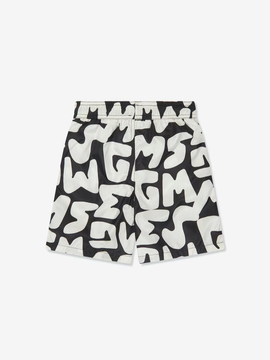 MSGM Boys' Black Logo Print Swim Shorts for Kids