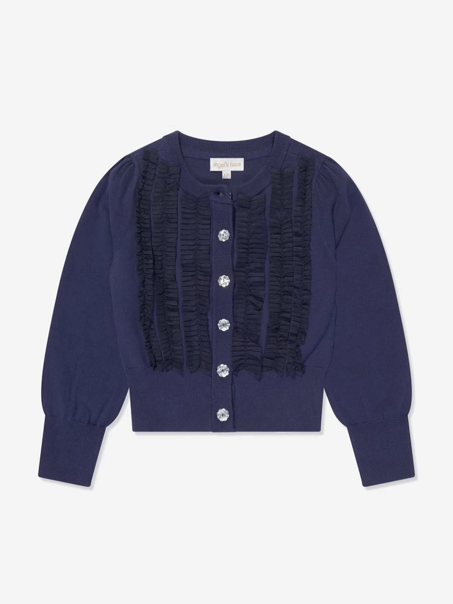 Angels Face Girls Izzy Navy Tulle Ruffle Cardigan for Toddlers and Kids