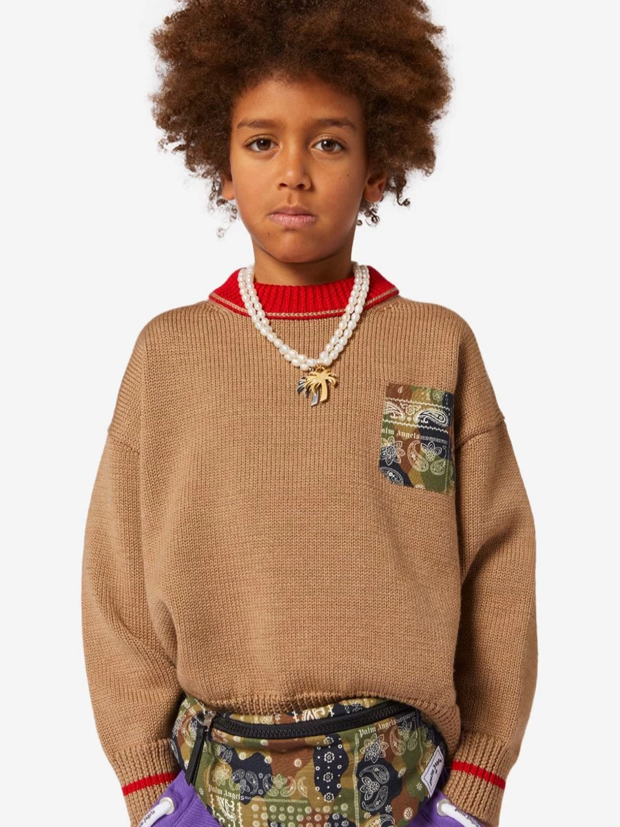 Palm Angels Boys Beige Camo Jumper - Brush Print Sweatshirt