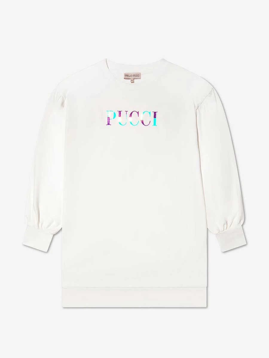Emilio Pucci Girls Iridescent Logo Sweater Dress | Luxe Kids Fashion