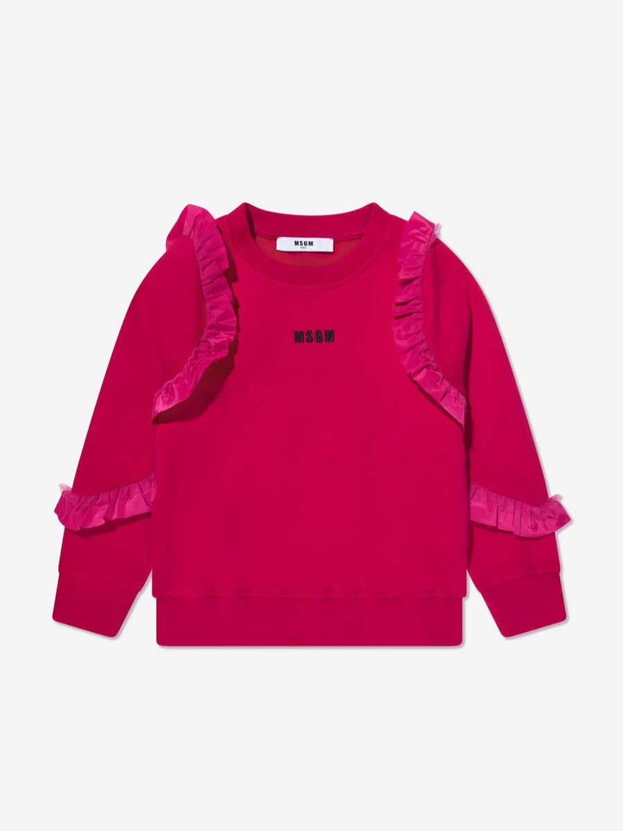 MSGM Girls Pink Frilly Sweatshirt - Trendy Casual Pullover for Girls