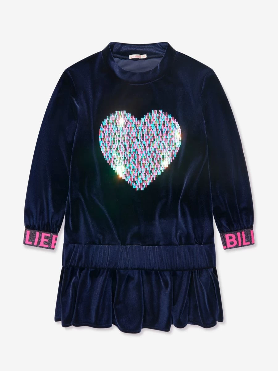 "Billieblush Navy Sequin Heart Dress for Teen Girls"