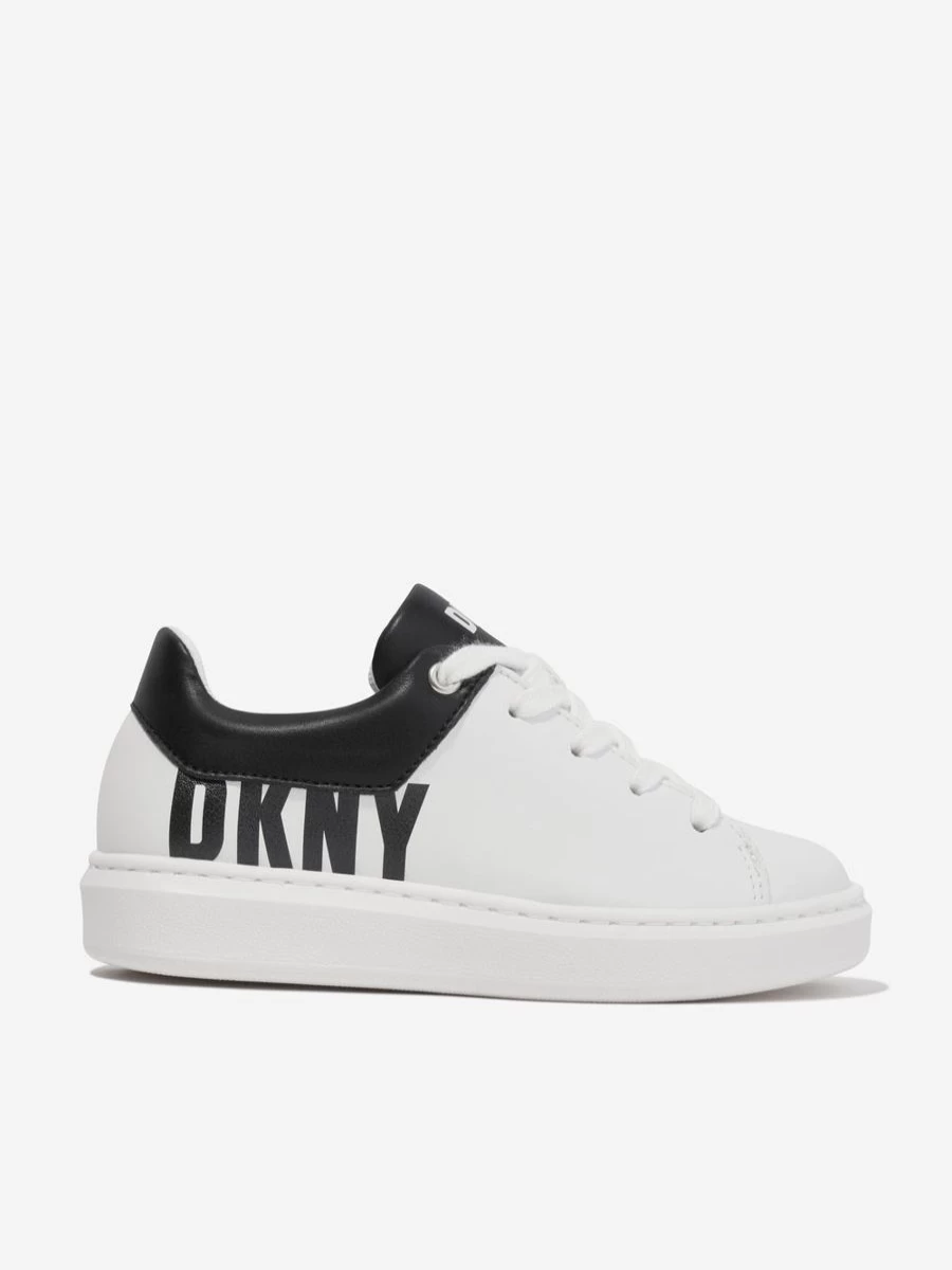 DKNY Boys' White Leather Logo Trainers for Kids – Stylish & Comfortable