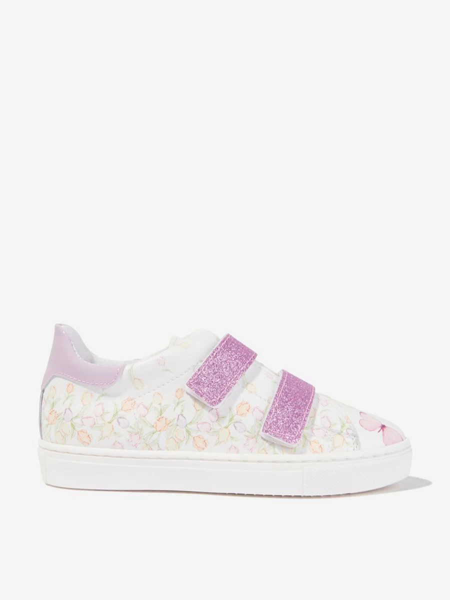 Monnalisa Girls White Tulip Velcro Strap Trainers - Comfortable Kids Sneakers