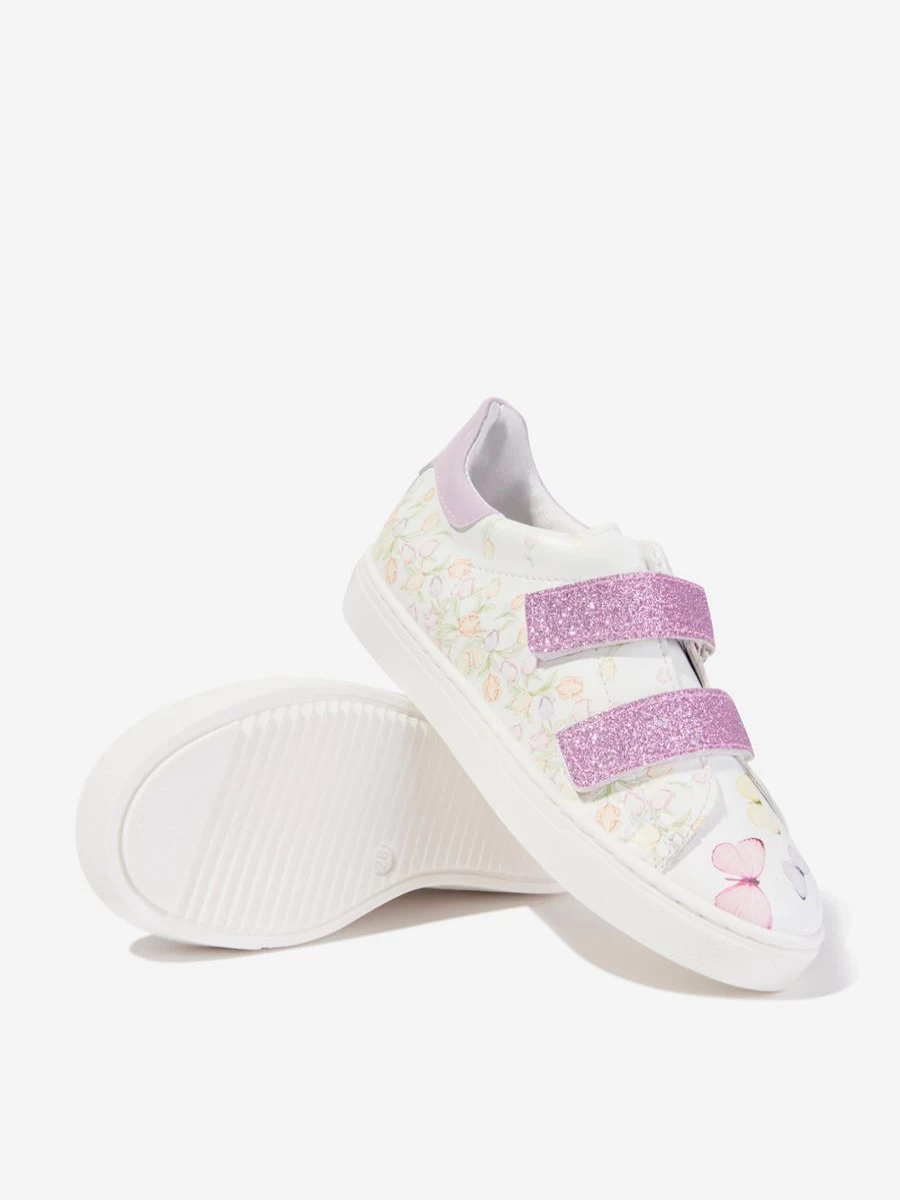 Monnalisa Girls White Tulip Velcro Strap Trainers - Comfortable Kids Sneakers