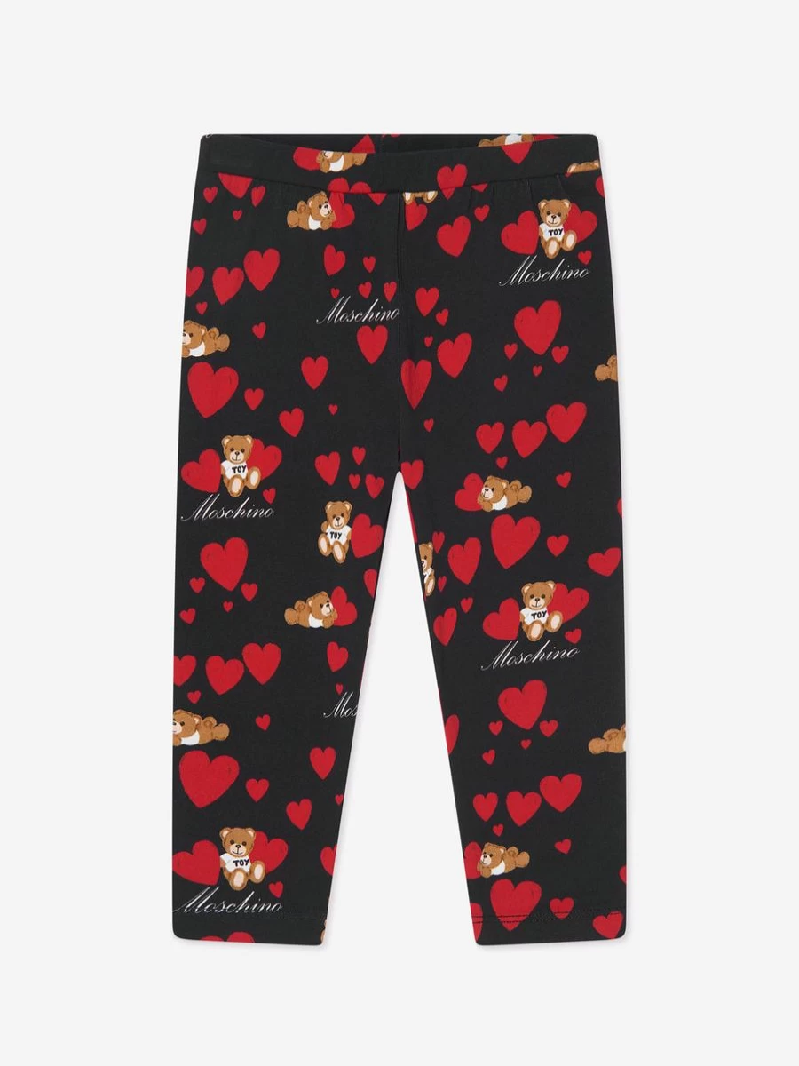 Moschino Kids Girls Black Teddy Bear Heart Print Leggings