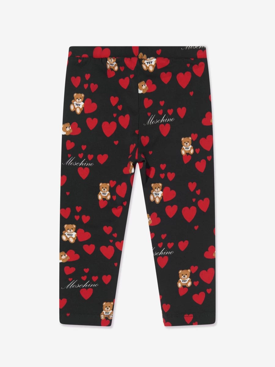 Moschino Kids Girls Black Teddy Bear Heart Print Leggings