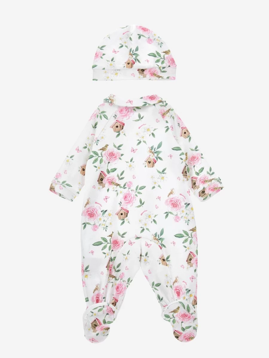Monnalisa Baby Girls White Rose Babygrow Gift Set for Newborns
