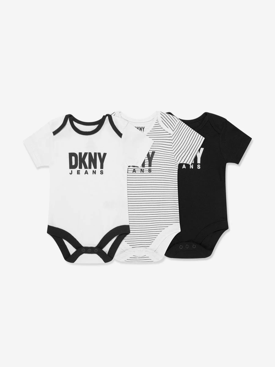 DKNY Baby Girls' 3-Pack Black Bodysuit Outfits | Soft Cotton Onesies