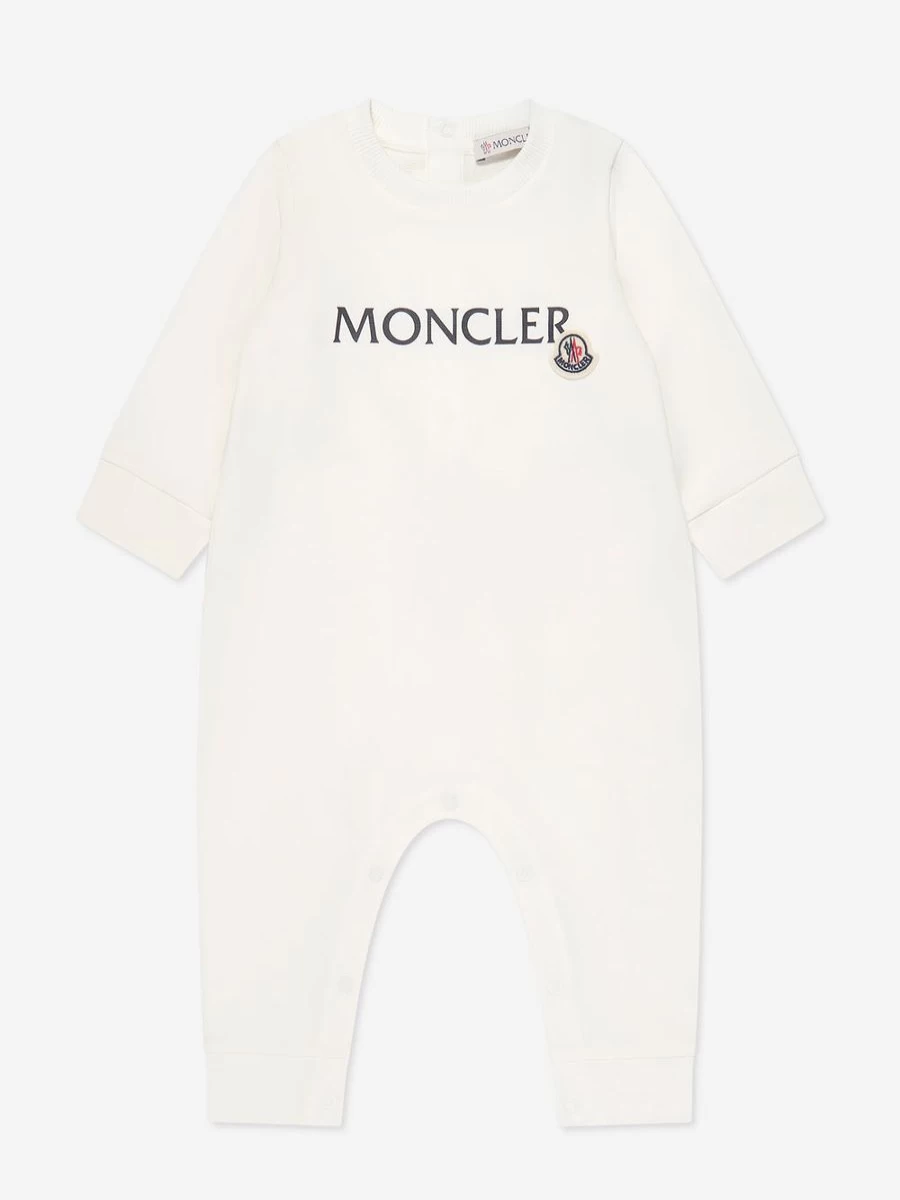 Moncler Enfant Baby White Logo Romper - Premium Cotton Bodysuit for Infants