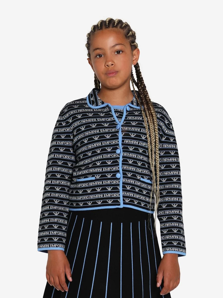 Emporio Armani Girls Navy Logo Jacket - Stylish Outerwear for Kids