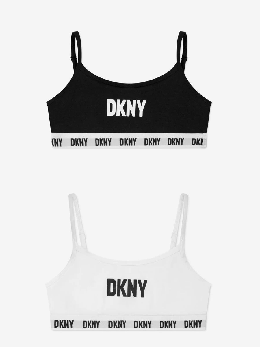 DKNY Girls 2 Pack Black Training Bra Set for Teens - Soft Comfortable Sports Bras