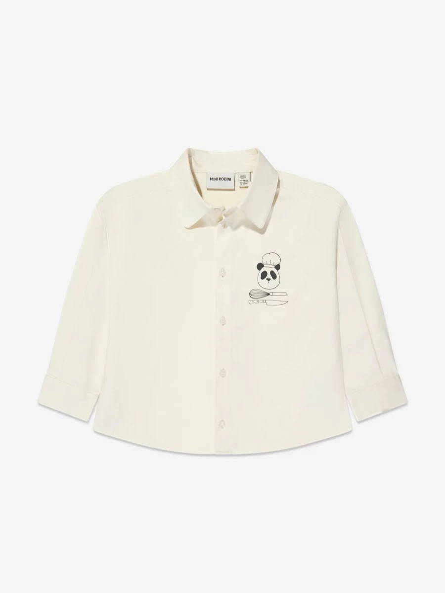 Mini Rodini Boys Panda Print Woven Shirt - White Casual Top