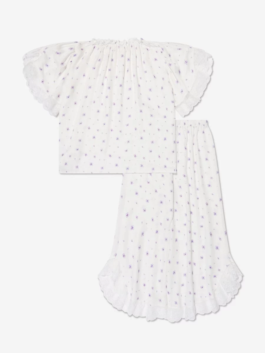Amiki Girls Lilac Floral Print White Pyjama Set - Comfortable Sleepwear for Girls