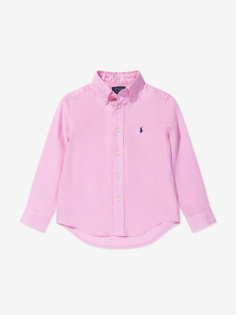 Ralph Lauren Kids Teen Boys Pink Linen Logo Shirt - Casual Summer Top